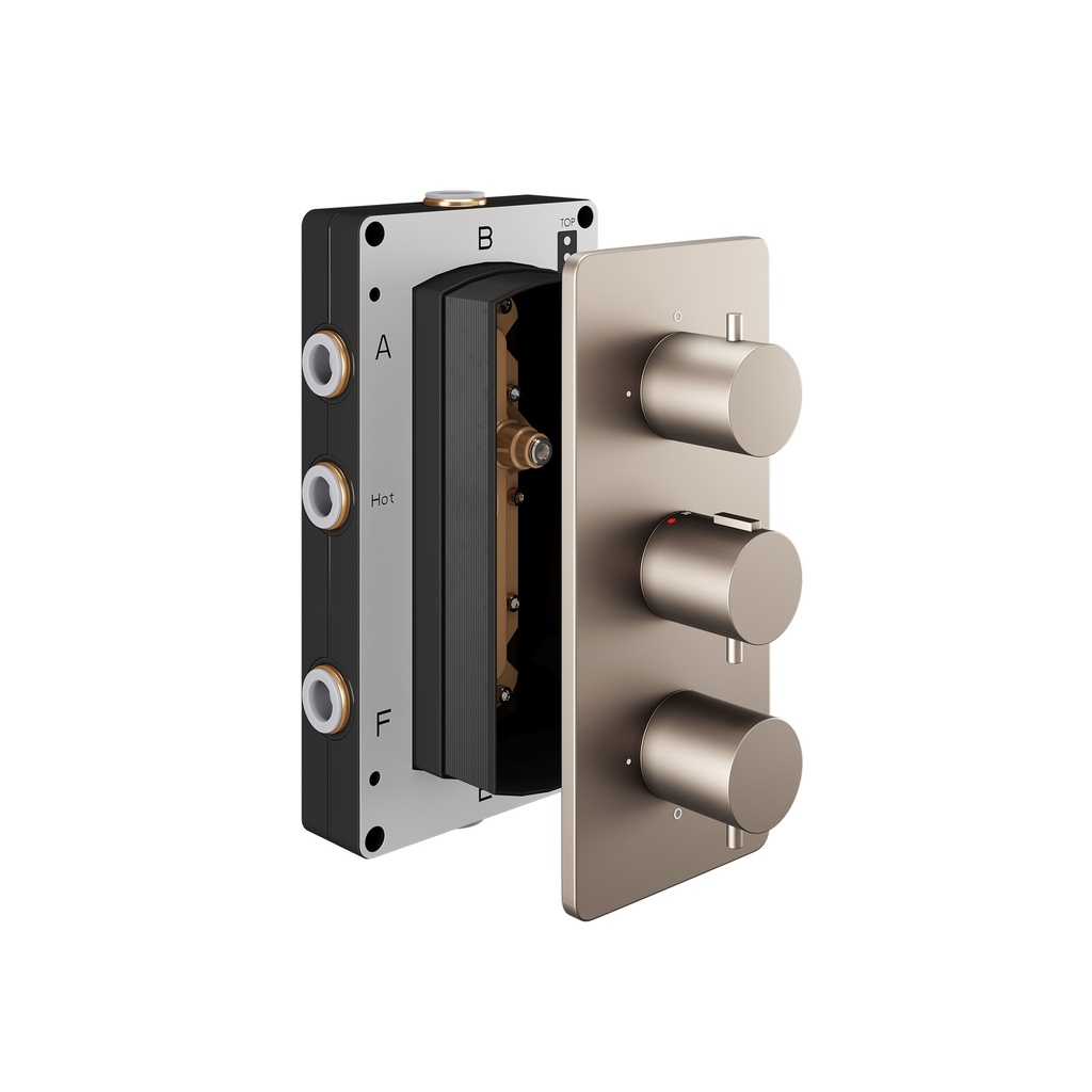 EZ Box 3.0 Thermostatic Shower Valve 3 Way Brushed Nickel Round Handles
