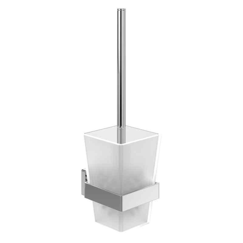 V&B Elements Striking Toilet Brush Set; Wall Mounted; Frosted Glass; Chrome