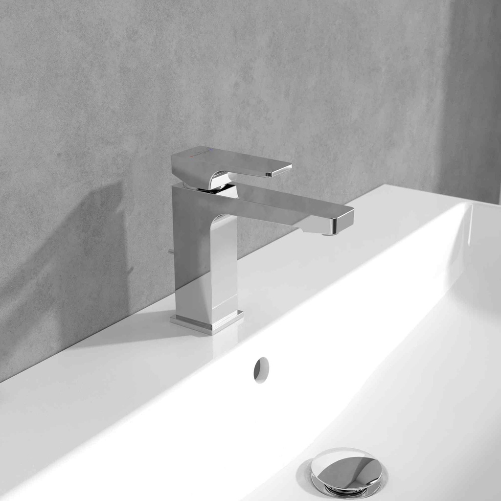 V&B Architectura Square Single Lever Basin Mixer; 130mm spout; With Pop-up Waste; Chrome