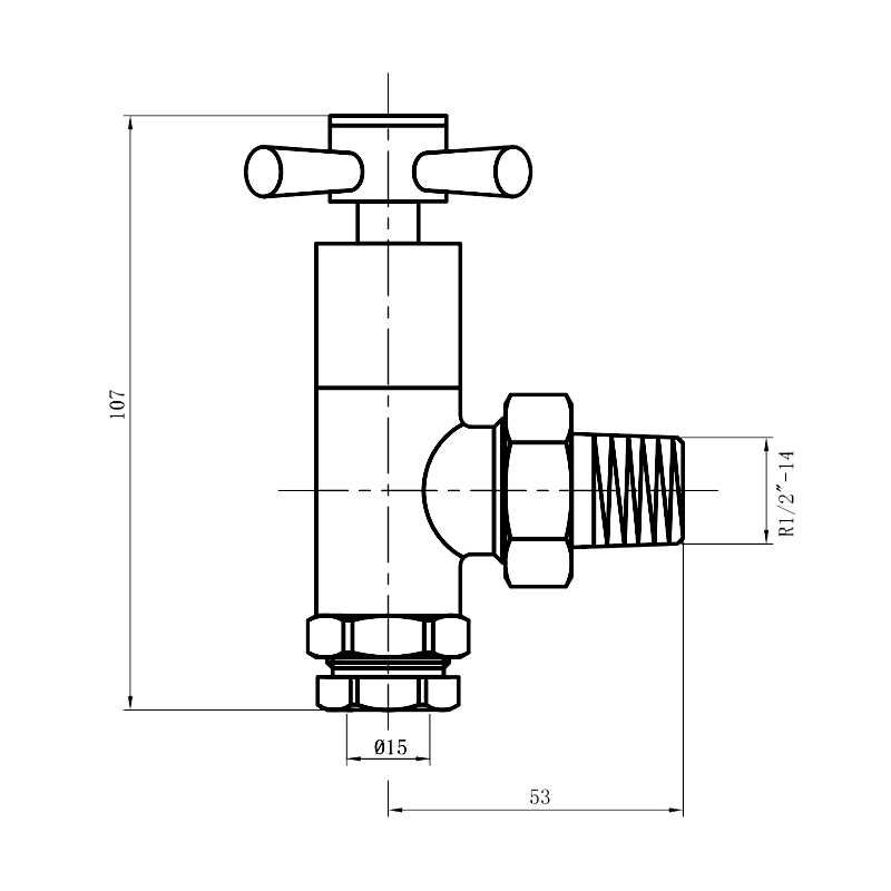 Technical drawing thumbnail for Ultima Quattro RV Angled 15mm Chrome Plated