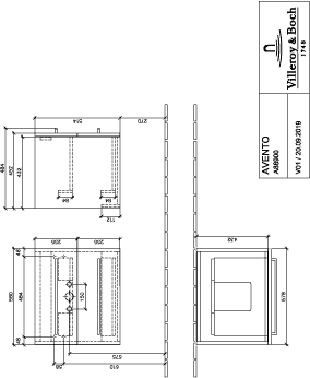 Technical drawing thumbnail for Villeroy & Boch Avento Vanity Unit 580x514x452mm – Crystal Grey