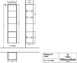 Technical drawing thumbnail for Villeroy & Boch Subway 3.0 Tall Cabinet 400 mm – Marine Blue